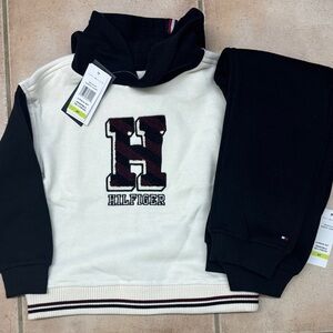 Tommy Hilfiger Black and Cream Hoodie and Pant Set